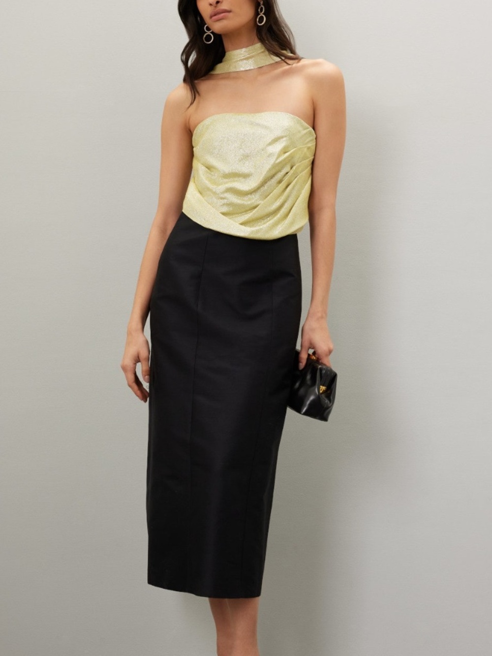 Rosie Assoulin Vampire Black Gold Crepe Midi Dress Metallic - Size 4